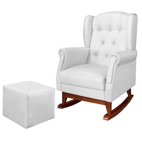 Poltrona De Amamentação Com Balanço E Puff Reto Letícia Canoa Cor Branco Phoenix Baby
