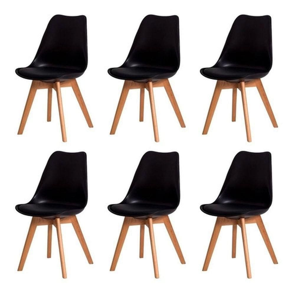Kit C/ 6 Cadeiras Leda Eiffel Wood Saarinen Preta Preto