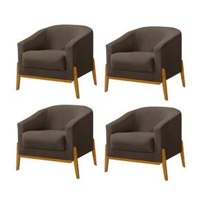 Kit 4 Poltronas Living Base Em Madeira Maciça Flórida Veludo Marrom - Marrom