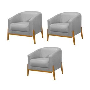 Kit 3 Poltronas Living Base Em Madeira Maciça Flórida Linho Cinza - Cinza