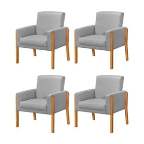 Kit 4 Poltronas Sala De Espera Pés Em Madeira Santorini Linho Cinza - Cinza
