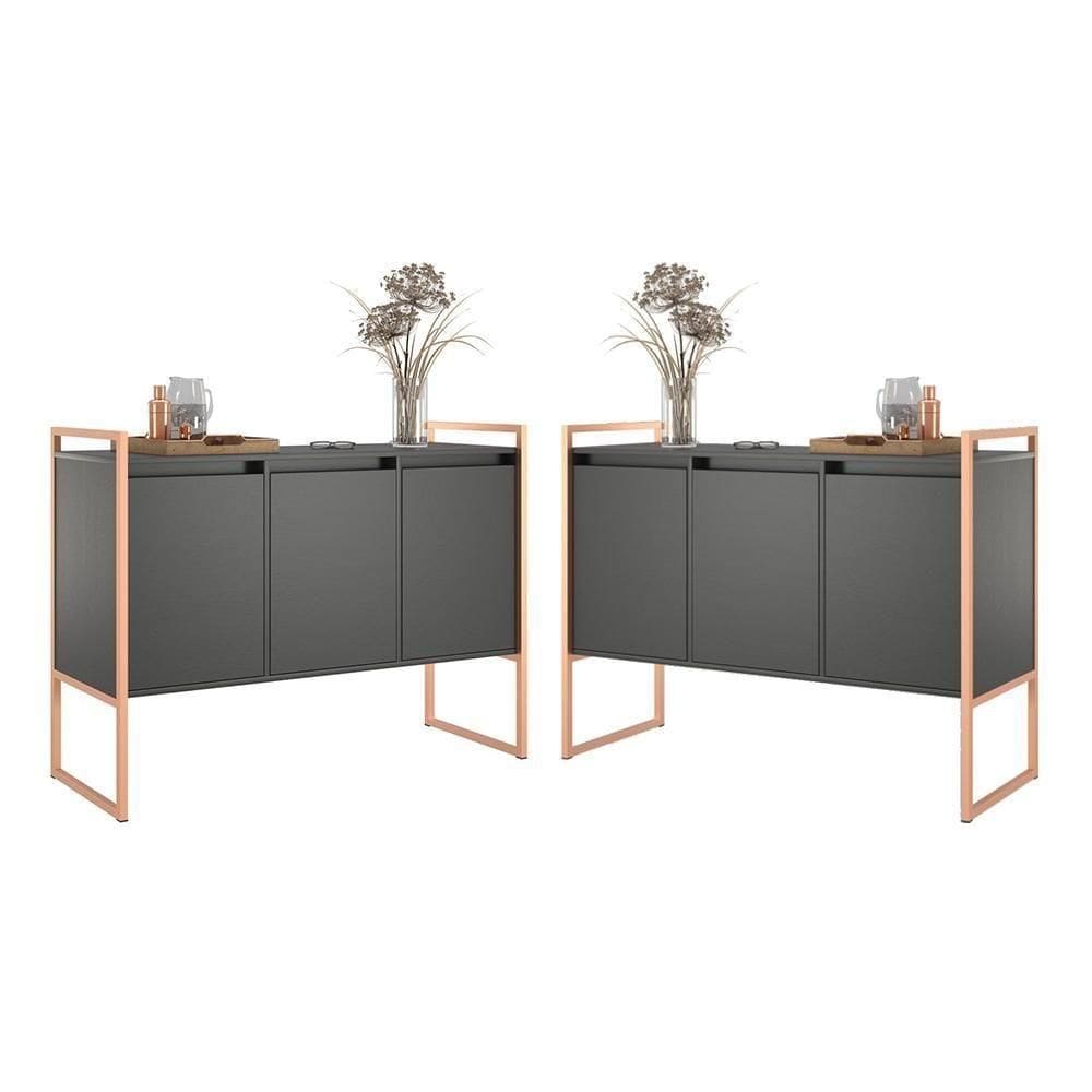 Buffet 3 Portas Rouxe Preto Cobre Conjunto 2 Unidades