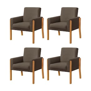Kit 4 Poltronas Sala De Espera Pés Em Madeira Santorini Veludo Marrom - Marrom