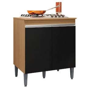 Balcão De Cozinha Para Cooktop Com Tampo Andréia Amêndoa Preto
