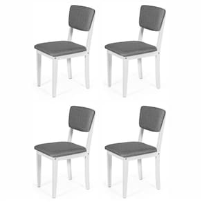 Conjunto 4 Cadeiras De Jantar Estofada Em Madeira Maciça Ella Branco/cinza Escuro