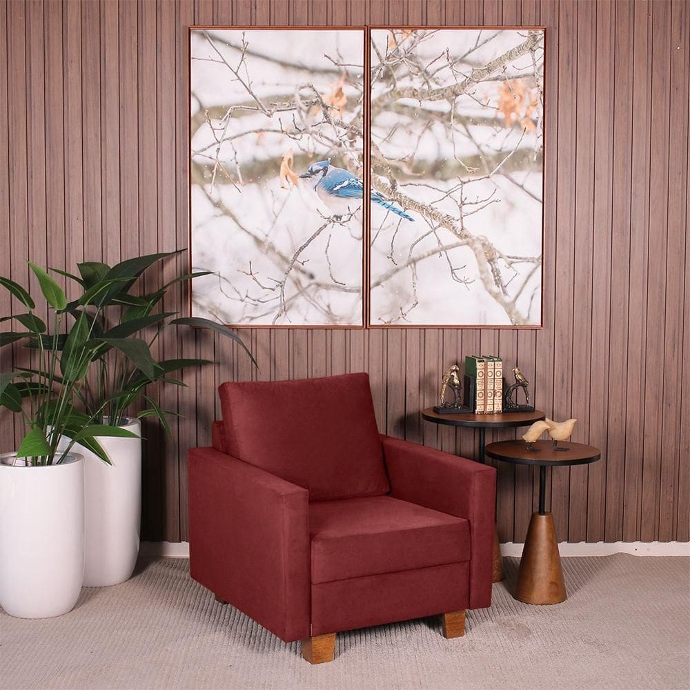 Poltrona Decorativa Para Sala Veludo Plaza Bordô - Straub Web