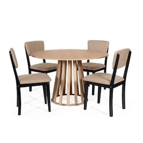 Mesa De Jantar Redonda Gabi Jade Com 4 Cadeiras Estofadas Ella Preto/bege