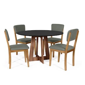 Mesa De Jantar Redonda Montreal Pret/nor Com 4 Cadeiras Estofadas Ella Cinza