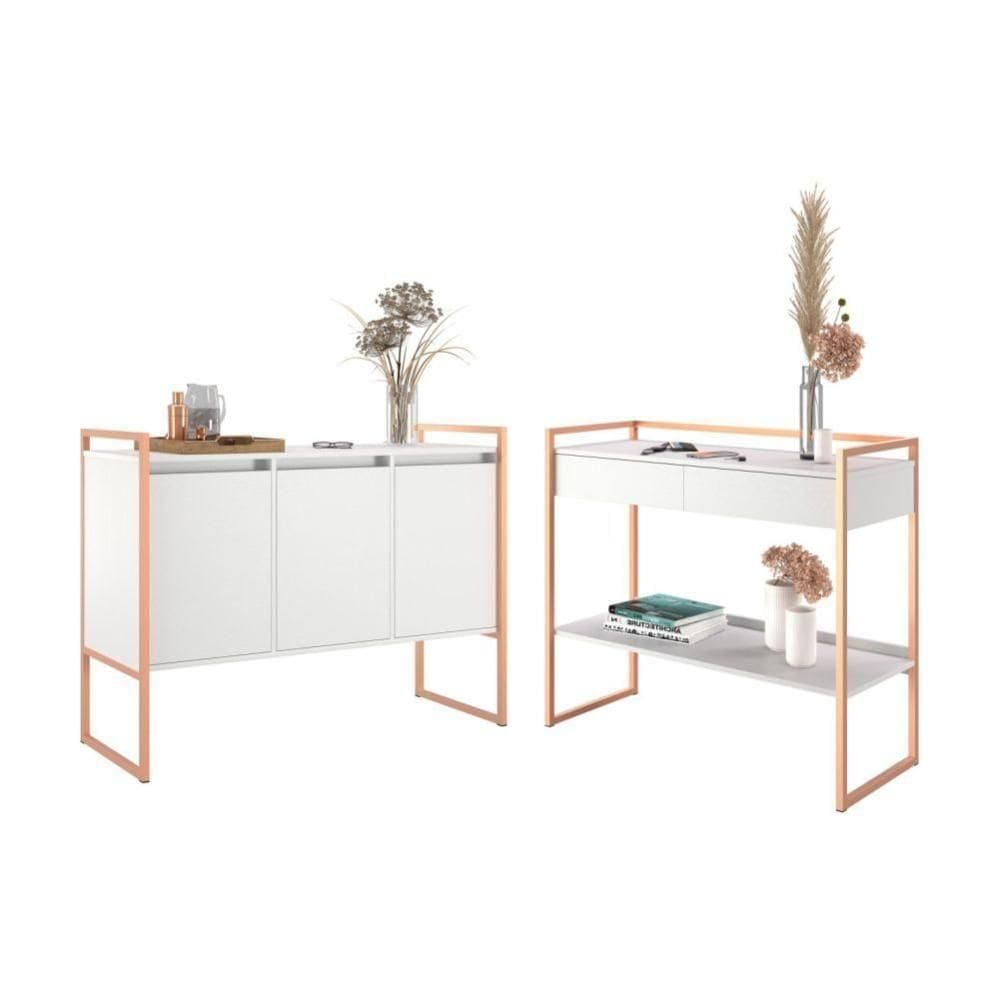 Conjunto Buffet E Aparador Industrial - Bege Bege