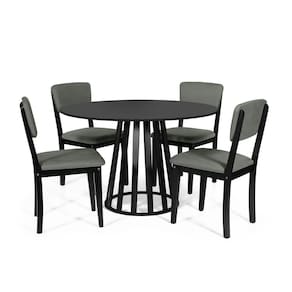 Mesa De Jantar Redonda Gabi Preta Com 4 Cadeiras Estofadas Ella Preto/cinza