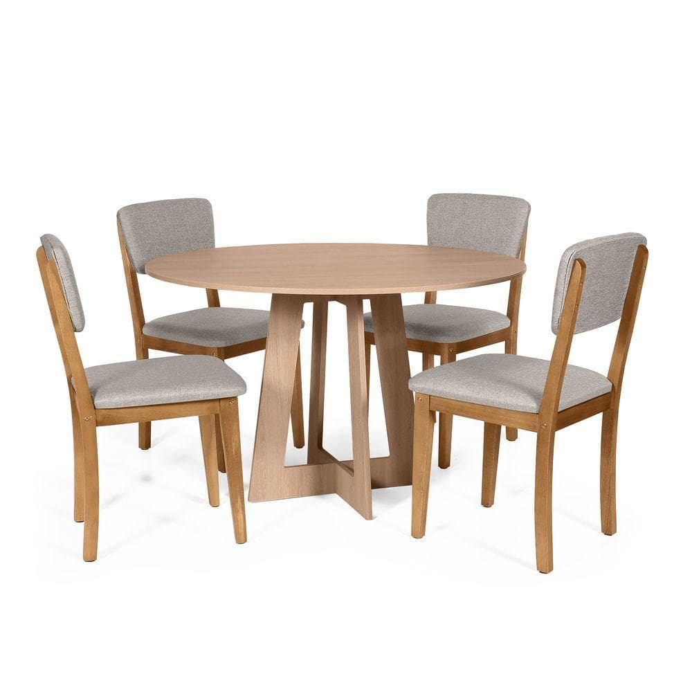 Mesa De Jantar Redonda Montreal Jade Com 4 Cadeiras Estofadas Ella Cinza Claro