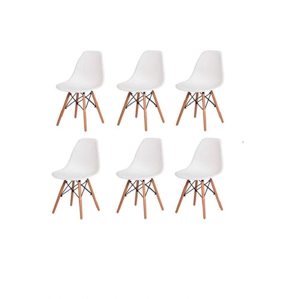 Kit Com 6 Cadeira Charles Eames Eiffel Dkr Wood Branca