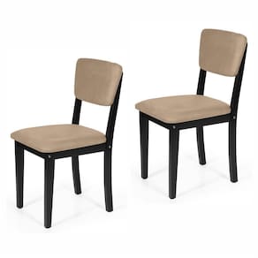 Conjunto 2 Cadeiras De Jantar Estofada Em Madeira Maciça Ella Preto/marrom Claro