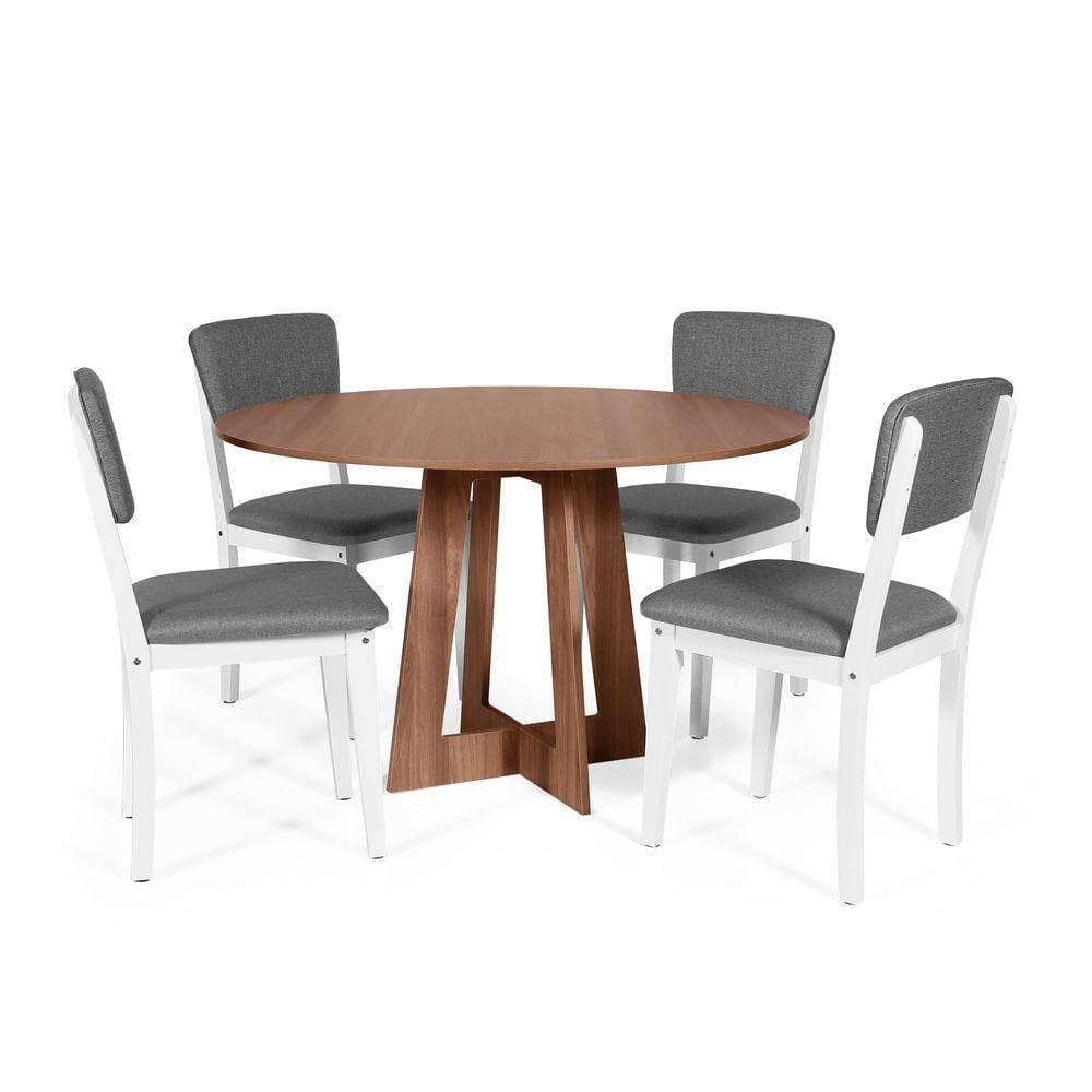 Mesa De Jantar Redonda Montreal Noronha Com 4 Cadeiras Estofadas Ella Branco/cinza Escuro