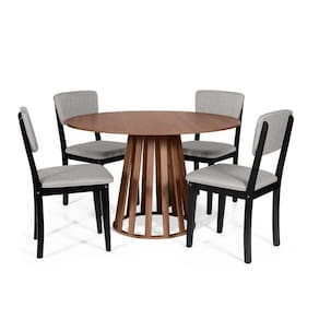 Mesa De Jantar Redonda Gabi Noronha Com 4 Cadeiras Estofadas Ella Preto/cinza Claro