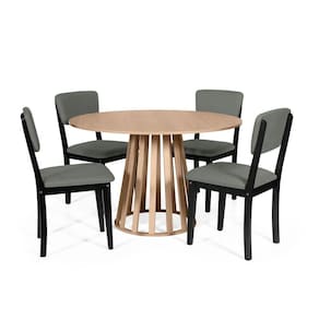 Mesa De Jantar Redonda Gabi Jade Com 4 Cadeiras Estofadas Ella Preto/cinza