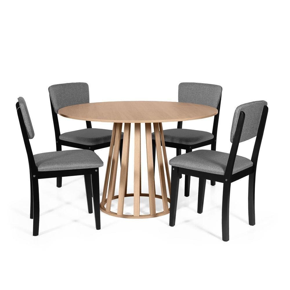 Mesa De Jantar Redonda Gabi Jade Com 4 Cadeiras Estofadas Ella Preto/cinza Escuro