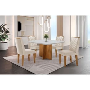 Conjunto Mesa Olímpia 90cm Em Mdf 4 Cadeiras off White