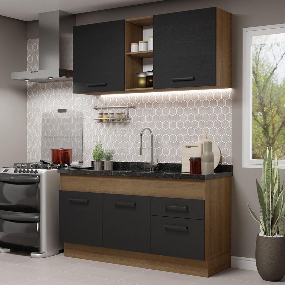 Cozinha Compacta 150002 Com Armário E Balcão Rustic/Preto
