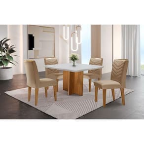 Conjunto Mesa Olímpia 90cm Em Mdf 4 Cadeiras Off White