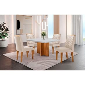 Conjunto Mesa Olímpia 90cm Tampo Mdf 4 Cadeiras Creme