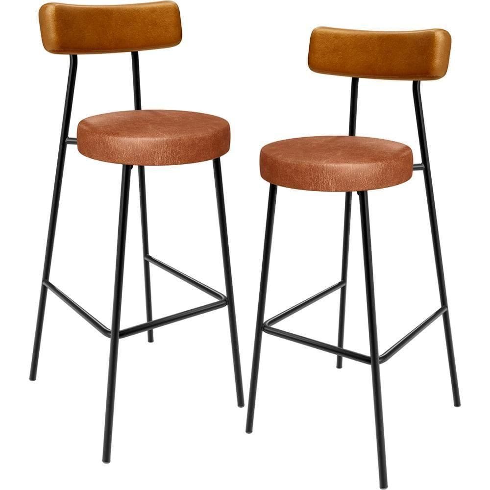 Kit 02 Banquetas Alta Bar Cozinha Sala De Jantar Milão L02 Couríssimo Whisky Camel