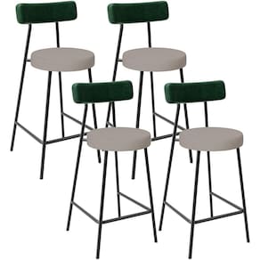 Kit 04 Banquetas Baixa Cozinha E Sala Jantar Bancada Milão L02 Facto Verde Linho Bege