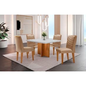 Conjunto Mesa Olímpia 90cm Tampo Mdf 4 Cadeiras Off White