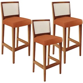 Kit 03 Banquetas Alta Para Cozinha Encosto Em Tela Branco Zion L02 Tecido Terracota