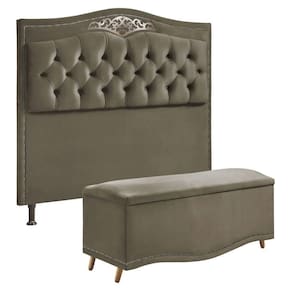 Conjunto Cabeceira E Calçadeira Holanda 1,95 Cm Veludo Speciale Home Marrom Castor