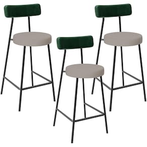 Kit 03 Banquetas Baixa Cozinha E Sala Jantar Bancada Milão L02 Facto Verde Linho Bege