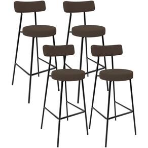 Kit 04 Banquetas Alta Bar Cozinha Sala De Jantar Em Aço Milão F01 Suede Marrom