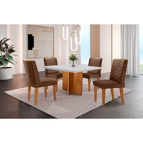 Conjunto Mesa Olímpia 90cm Tampo Mdf 4 Cadeiras Marrom