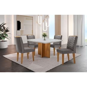 Conjunto Mesa Olímpia 90cm Em Mdf 4 Cadeiras Off White