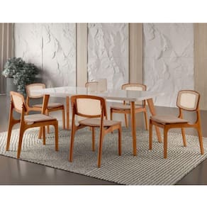 Conjunto Mesa Malta 160cm 6 Cadeiras Off White