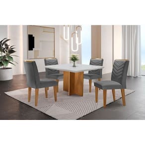 Conjunto Mesa Olímpia 90cm Em Mdf 4 Cadeiras Liz Off White