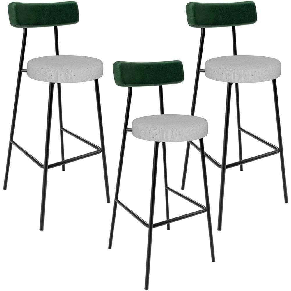 Kit 03 Banquetas Alta Bar Cozinha Sala De Jantar Milão L02 Facto Verde Musgo Linho Cinza