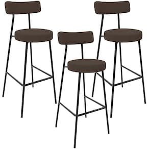 Kit 03 Banquetas Alta Bar Cozinha Sala De Jantar Em Aço Milão F01 Suede Marrom