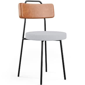 Cadeira Decorativa Estofada Para Sala De Jantar Barcelona L02 Couríssimo Camel Linho Cinza