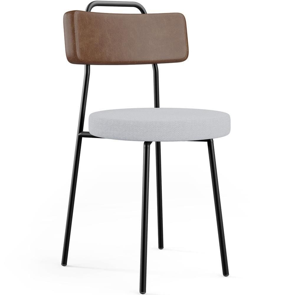 Cadeira Decorativa Estofada Para Sala De Jantar Barcelona L02 Couríssimo Marrom Linho Cinza