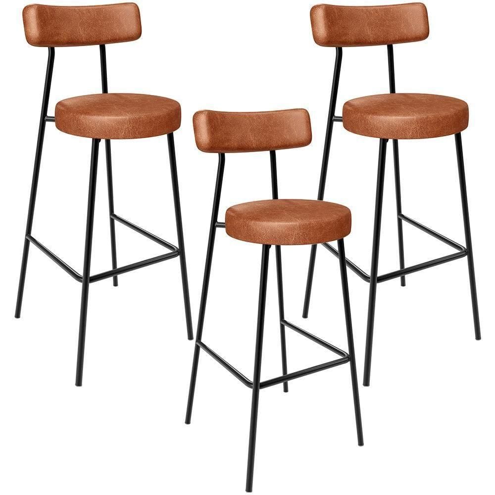 Kit 03 Banquetas Altas Cozinha Bar Sala De Jantar Em Aço Milão L02 Couríssimo Camel