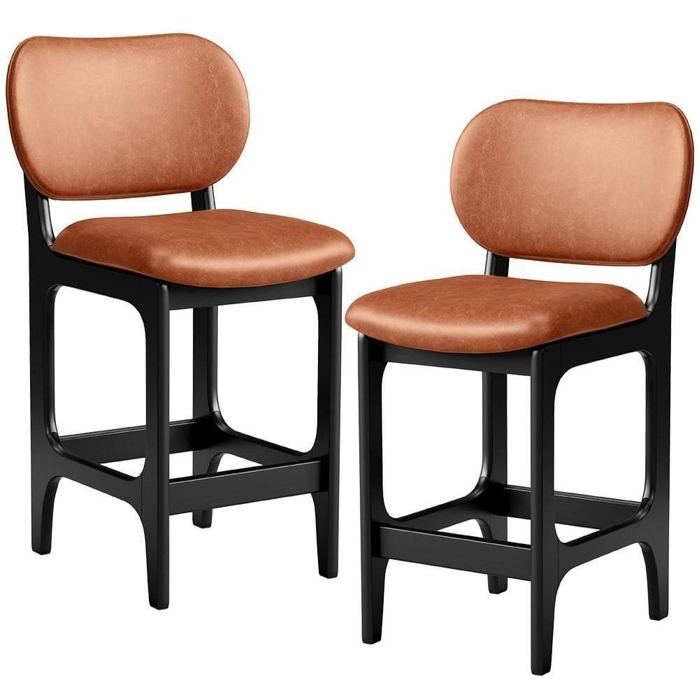 Kit 02 Banquetas Baixa Bar Cozinha E Sala De Jantar Fixa Betta Preto Couríssimo Camel