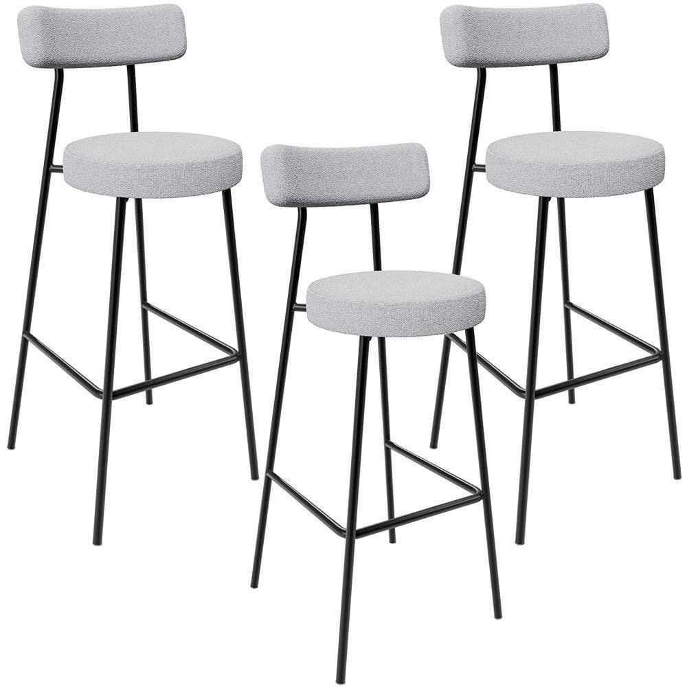 Kit 03 Banquetas Altas Cozinha Bar Sala De Jantar Em Aço Milão L02 Bouclê Cinza