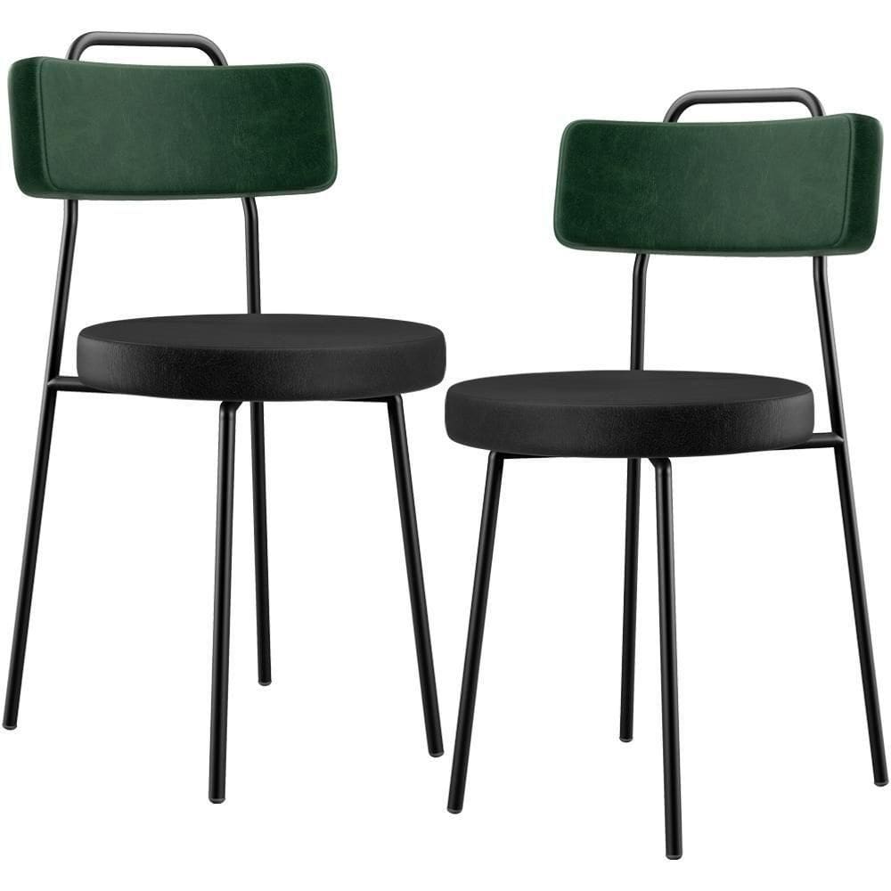 Kit 02 Cadeiras Estofada Para Sala Jantar Barcelona L02 Facto Verde Musgo Couríssimo Preto