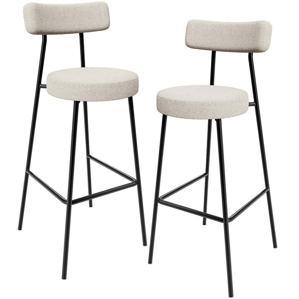 Kit 02 Banquetas Alta Cozinha Bar Sala Jantar Estrutura Em Aço Milão L02 Bouclê Creme