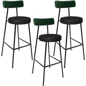 Kit 03 Banquetas Alta Bar Cozinha Sala De Jantar Milão L02 Facto Verde Couríssimo Preto