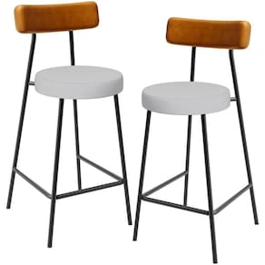 Kit 02 Banquetas Baixa Cozinha E Sala Jantar Bancada Milão L02 Couríssimo Whisky Cinza