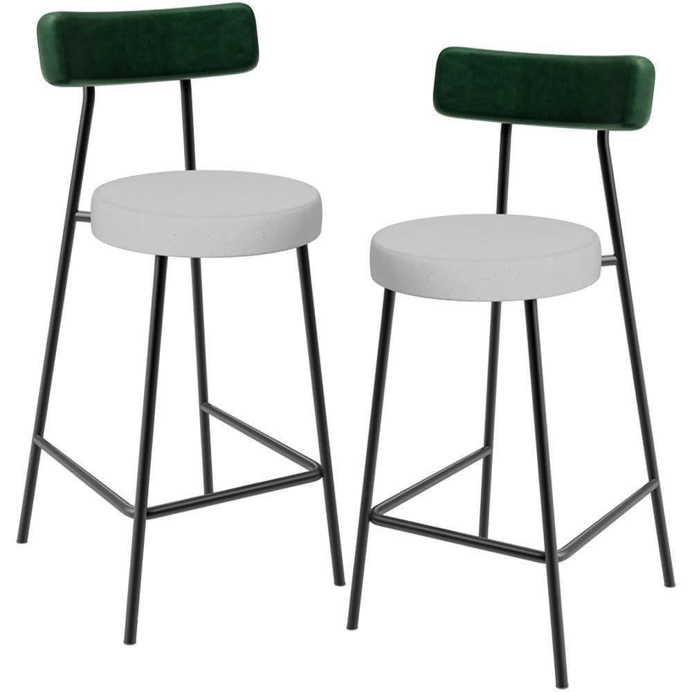 Kit 02 Banquetas Baixa Bar Cozinha E Sala De Jantar Milão L02 Facto Verde Linho Cinza