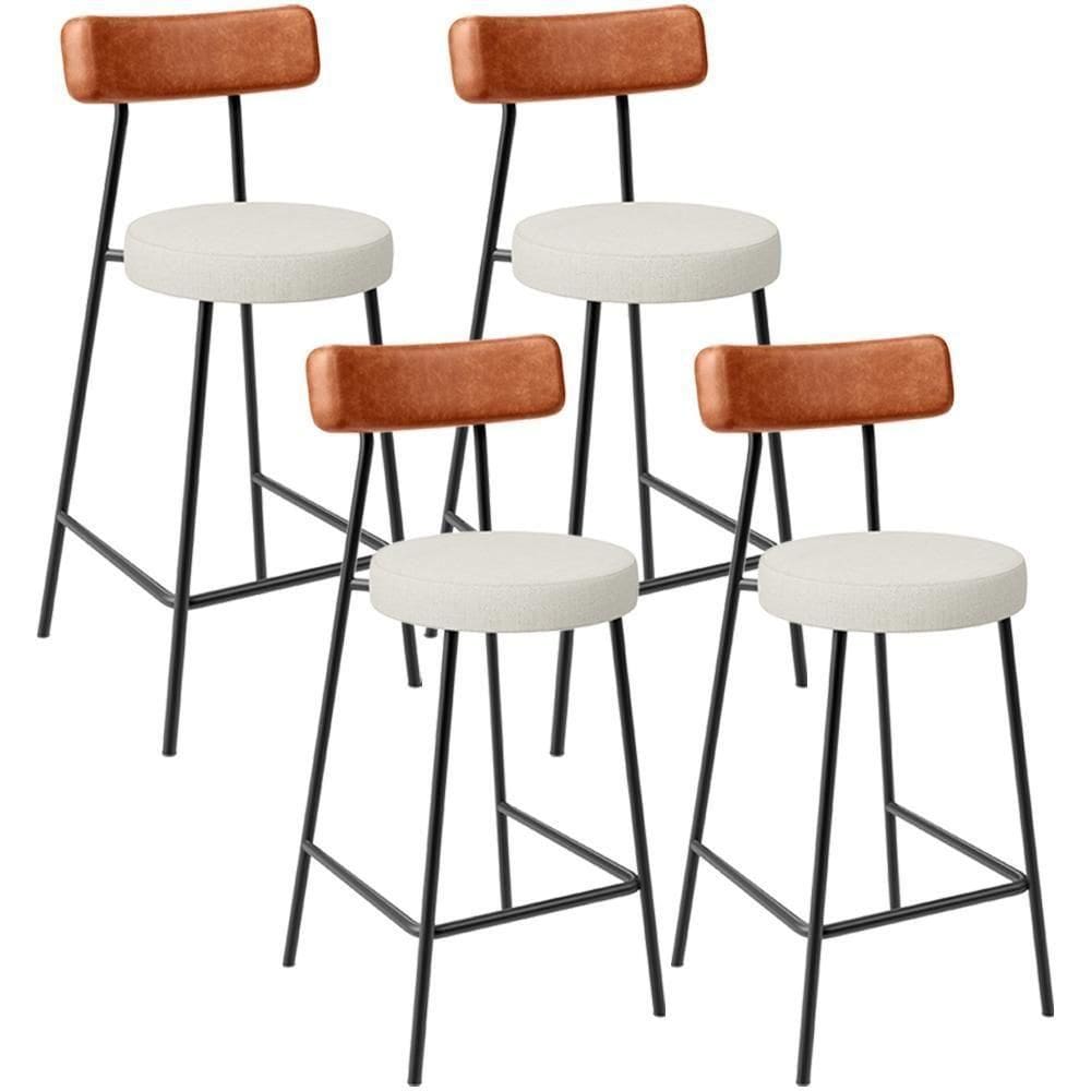 Kit 04 Banquetas Baixa Cozinha Sala Jantar Milão L02 Couríssimo Camel Linho Champagne