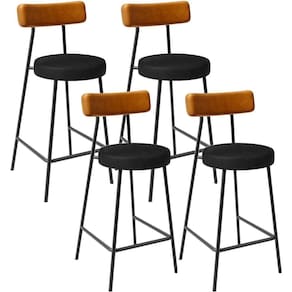 Kit 04 Banquetas Baixa Cozinha Sala Jantar Bancada Milão L02 Couríssimo Whisky Preto